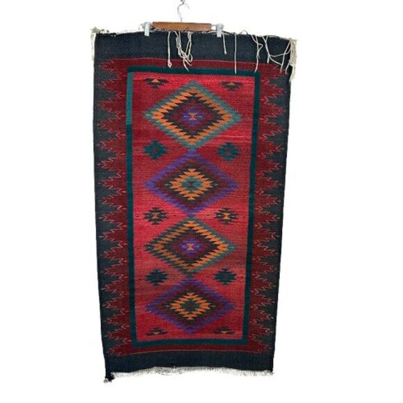 Southwestern Handwoven Wool Flat Weave Area Rug Medium Runner Rectangle - Picture 1 of 6